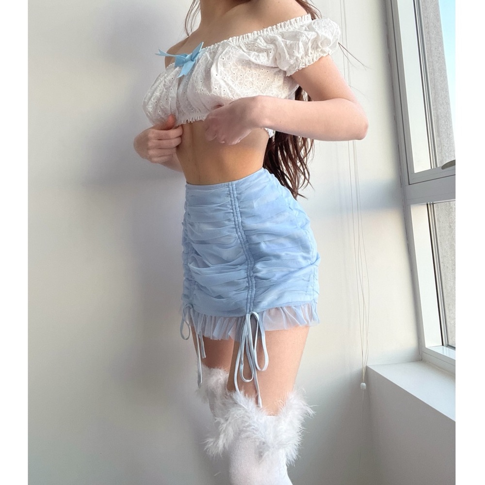 Dolls Kill Blue Ruched Mini Skirt